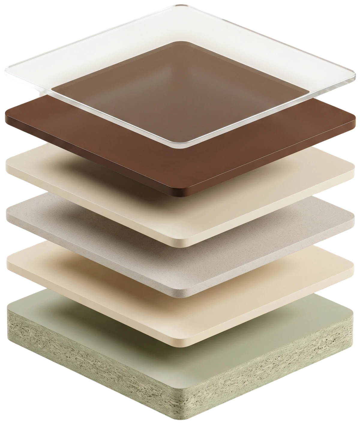 Exploded diagram of the six PU coating layers